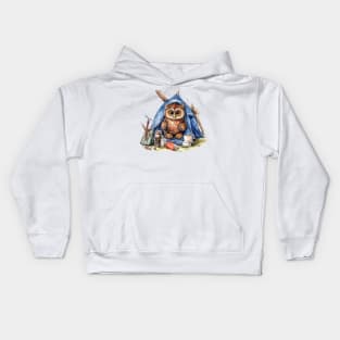 Watercolor Camping Owl #2 Kids Hoodie